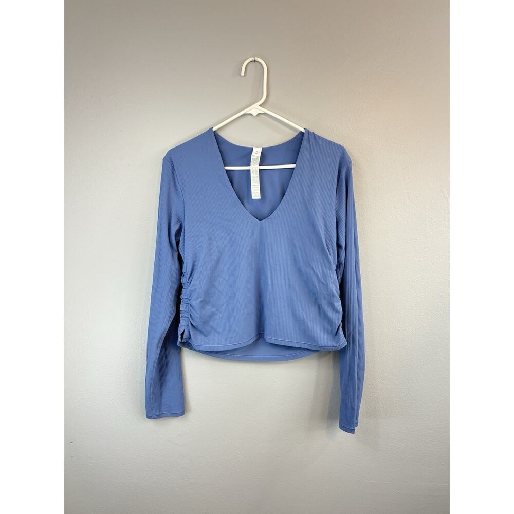 Lululemon All It Takes Crop V-Neck Long Sleeve Rib Nulu Cropped Blue Size 14